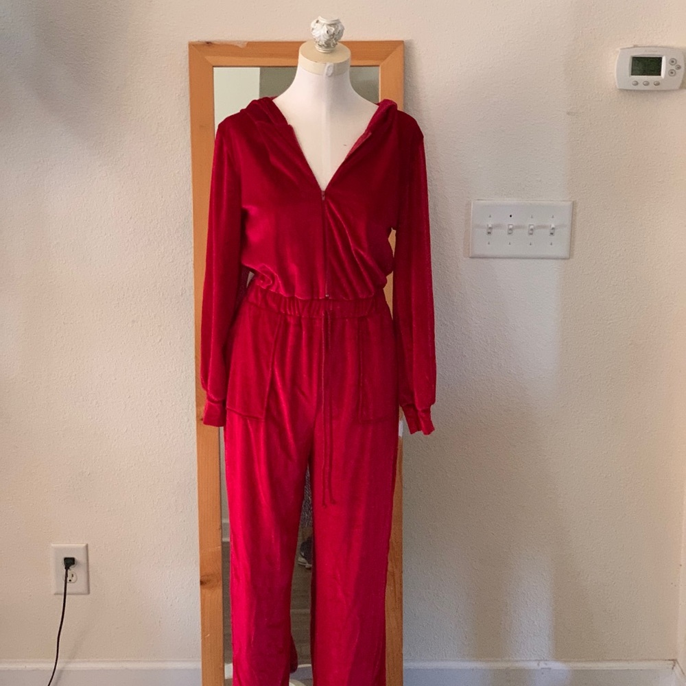 Red light weight velour jumpsuit
